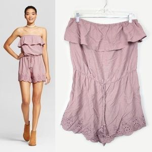 Mossimo | Purple Ruffle Romper Embroidered Jumper